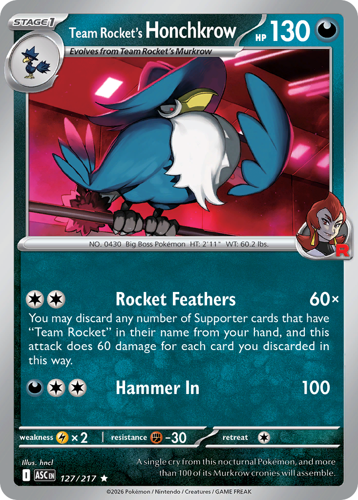 Team Rocket's Honchkrow Pokemon card