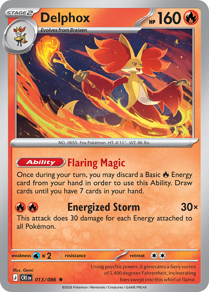 Delphox #13 — Chaos Rising Rare Pokemon card